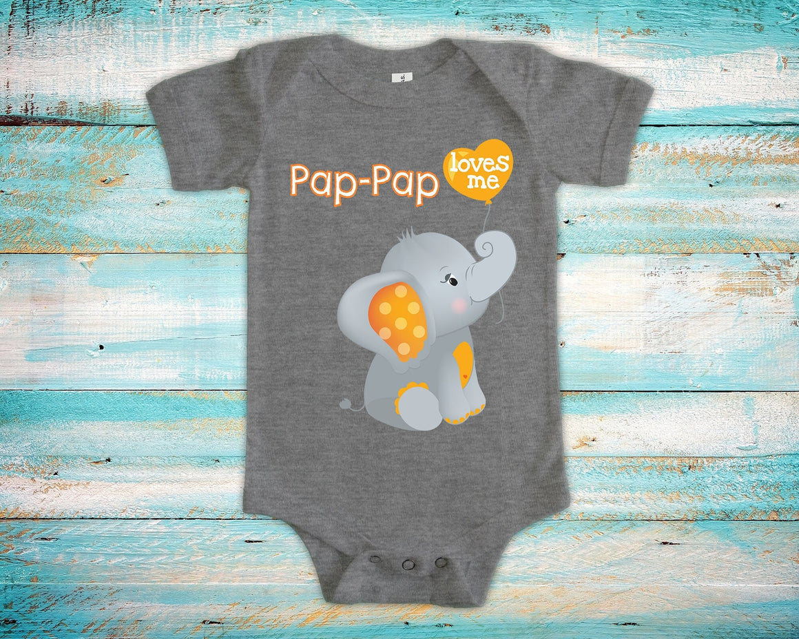 Pap-Pap Loves Me Cute Grandpa Name Elephant Baby Bodysuit Unique Grandfather Gift for Granddaughter or Grandson or Pregnancy Announcement