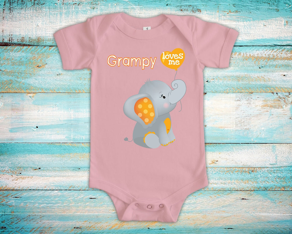 Grampy Loves Me Cute Grandpa Name Elephant Baby Bodysuit Unique Grandfather Gift for Granddaughter or Grandson or Pregnancy Announcement