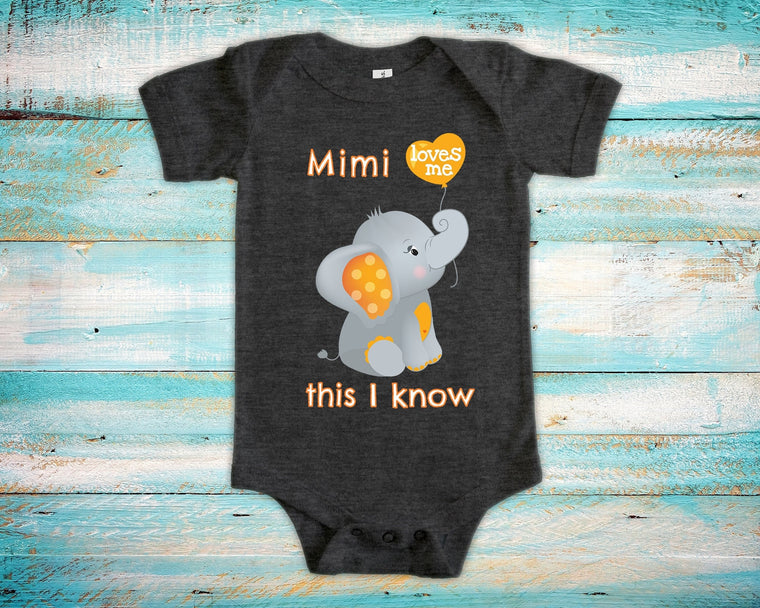 Mimi Loves Me Cute Grandma Name Elephant Baby Bodysuit Unique Grandmother Gift for Granddaughter or Grandson or Pregnancy Announcement