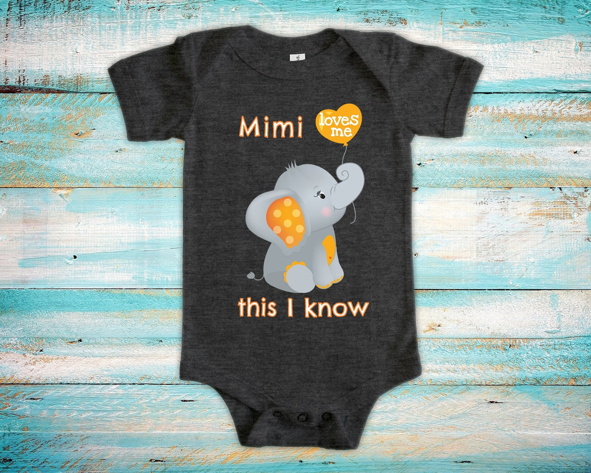 Mimi Loves Me Cute Grandma Name Elephant Baby Bodysuit Unique Grandmother Gift for Granddaughter or Grandson or Pregnancy Announcement