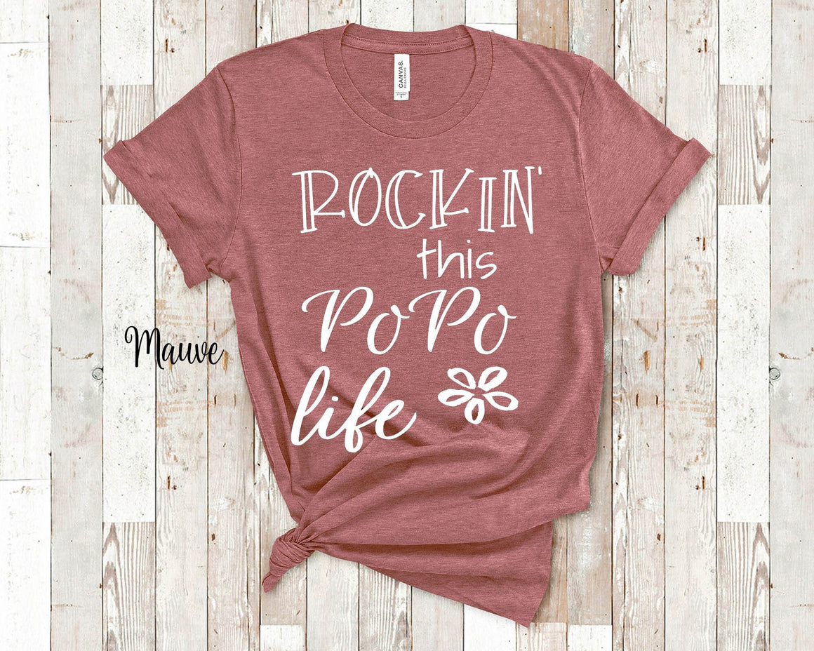 Rockin This PoPo Life Grandma Tshirt Chinese Grandmother Gift Idea for Mother's Day, Birthday, Christmas or Pregnancy Reveal Announcement