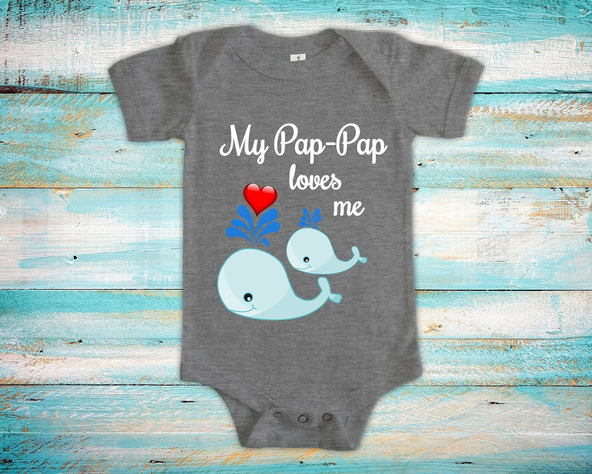 Pap-Pap Loves Me Cute Grandpa Name Whale Baby Bodysuit Unique Grandfather Gift for Granddaughter or Grandson or Pregnancy Announcement