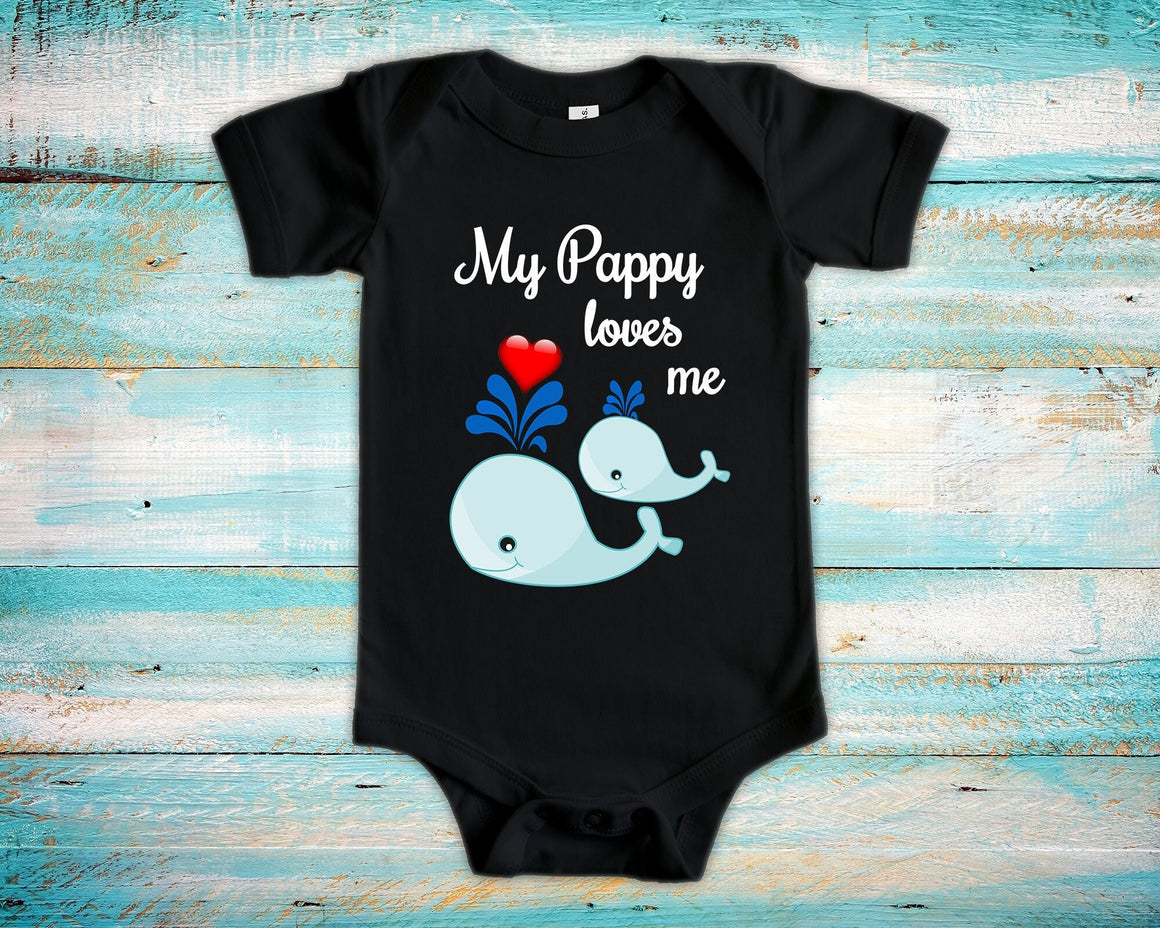 Pappy Loves Me Cute Grandpa Name Whale Baby Bodysuit Unique Grandfather Gift for Granddaughter or Grandson or Pregnancy Announcement
