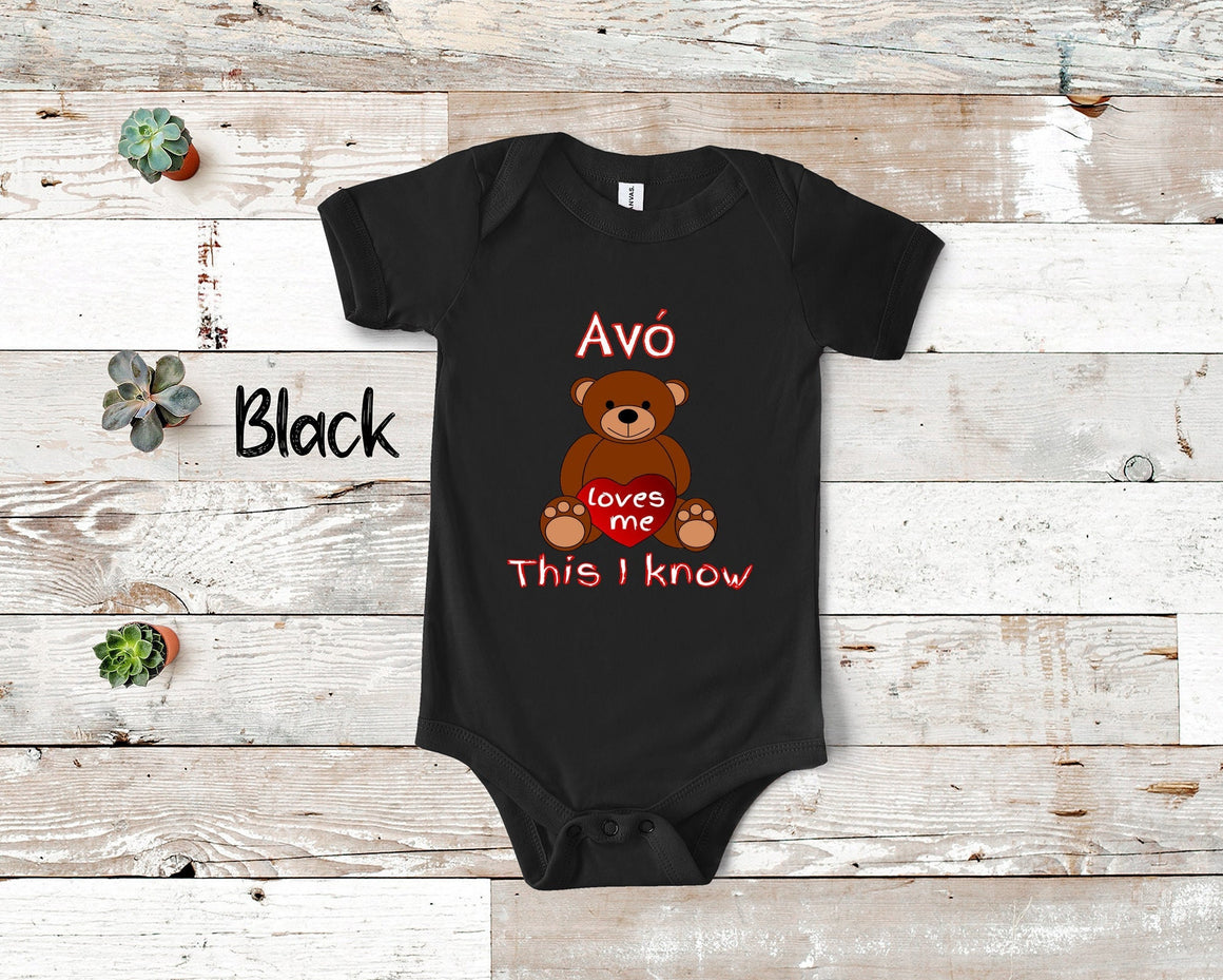 Avó Loves Me Cute Grandma Name Bear Baby Bodysuit, Tshirt or Toddler Shirt Portuguese Grandmother Gift or Pregnancy Reveal Announcement