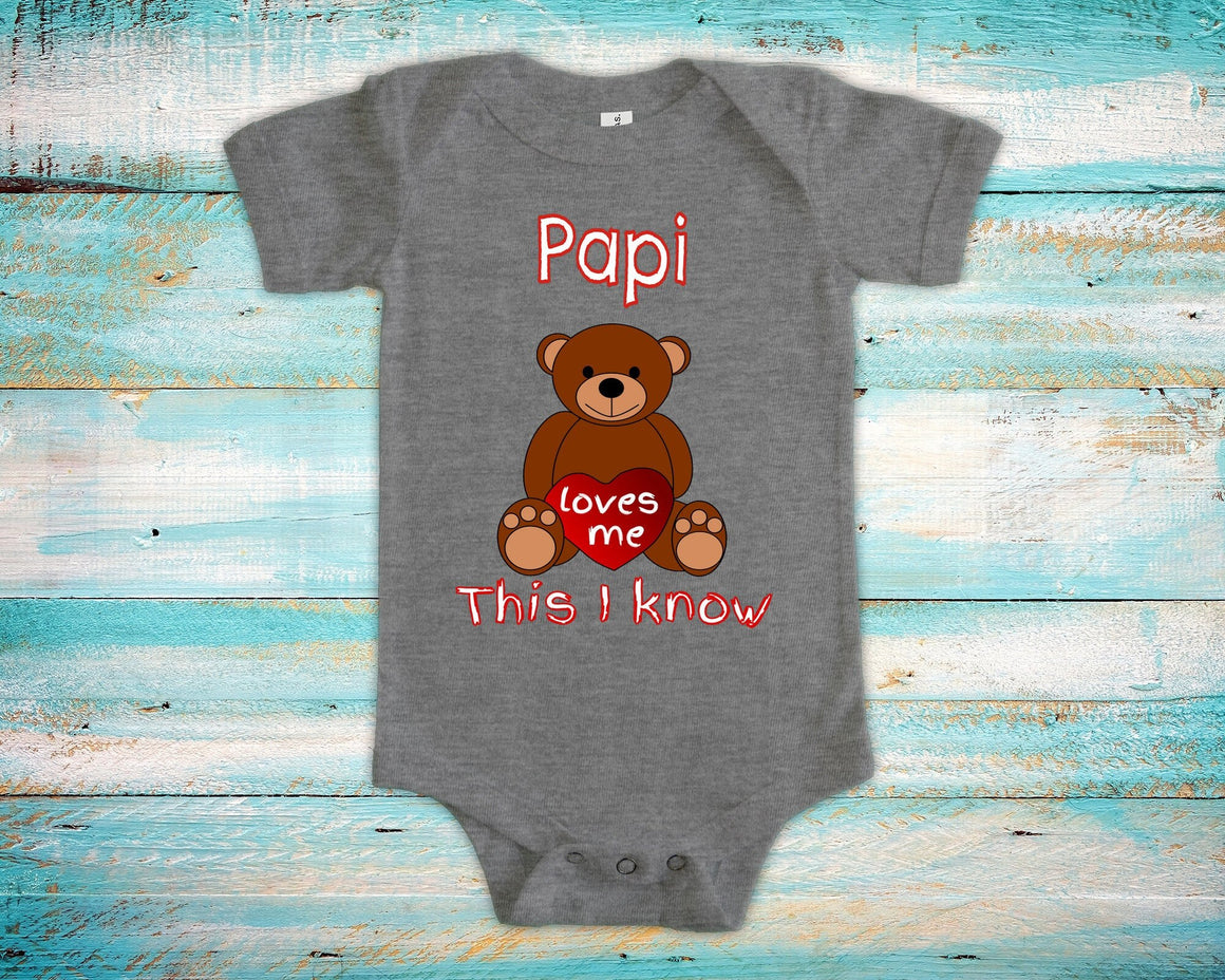 Papi Loves Me Cute Grandpa Name Bear Baby Bodysuit, Tshirt or Toddler Shirt French Spanish Latino Grandfather Gift or Pregnancy Announcement
