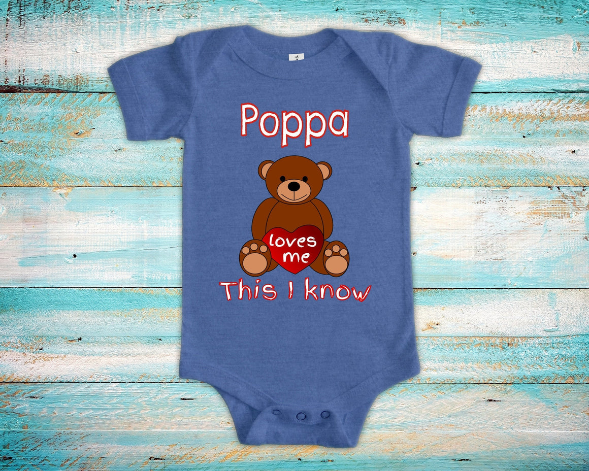 Poppa Loves Me Cute Grandpa Name Bear Baby Bodysuit, Tshirt or Toddler Shirt Special Grandfather Gift or Pregnancy Reveal Announcement