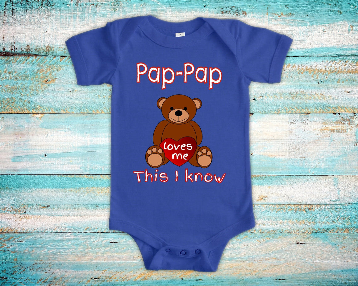 Pap-Pap Loves Me Cute Grandpa Name Bear Baby Bodysuit, Tshirt or Toddler Shirt Special Grandfather Gift or Pregnancy Reveal Announcement