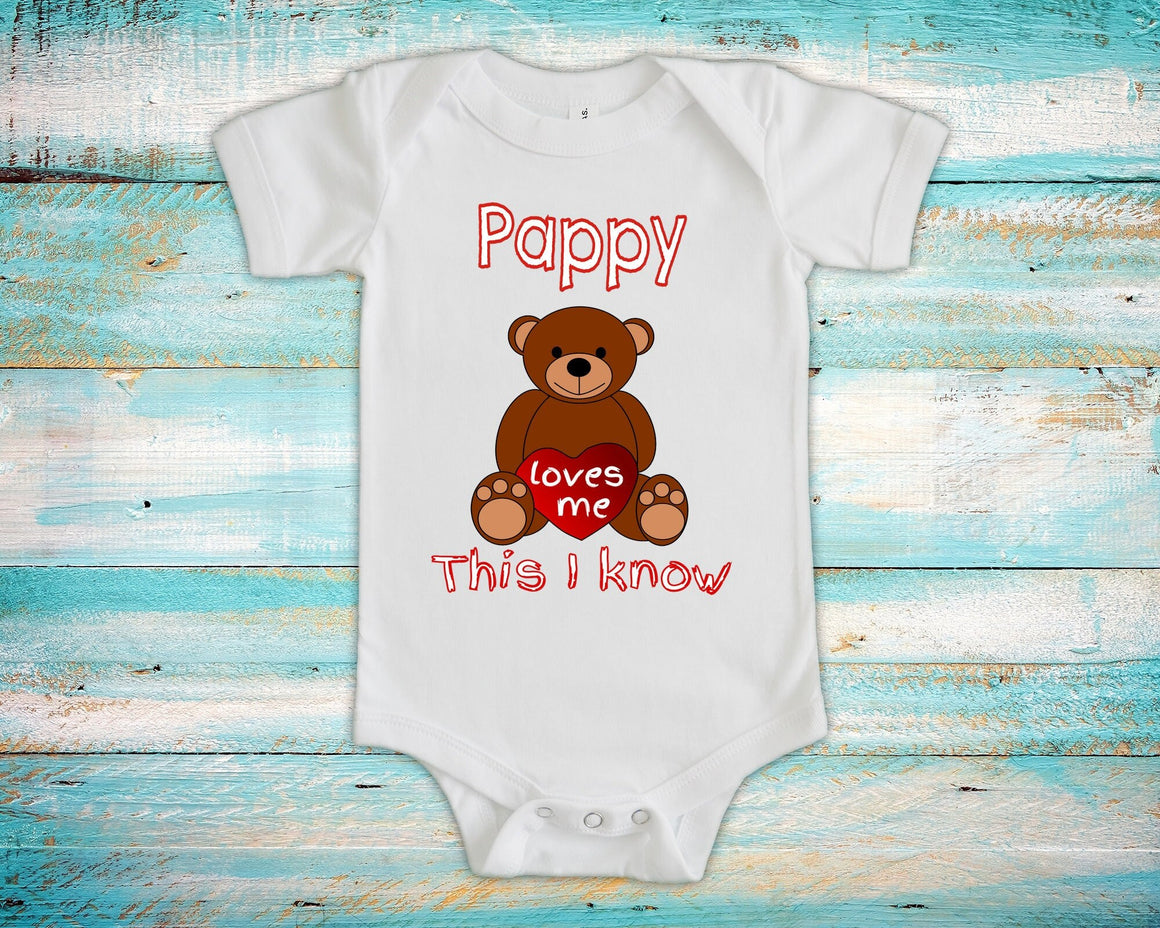 Pappy Loves Me Cute Grandpa Name Bear Baby Bodysuit, Tshirt or Toddler Shirt Special  Grandfather Gift or Pregnancy Reveal Announcement