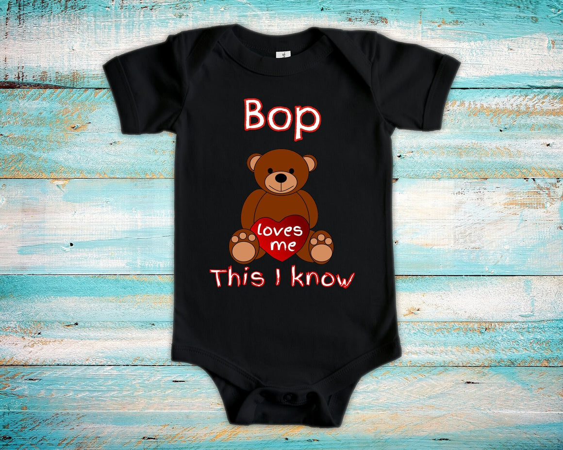 Bop Loves Me Cute Grandpa Name Bear Baby Bodysuit, Tshirt or Toddler Shirt Special Grandfather Gift or Pregnancy Reveal Announcement