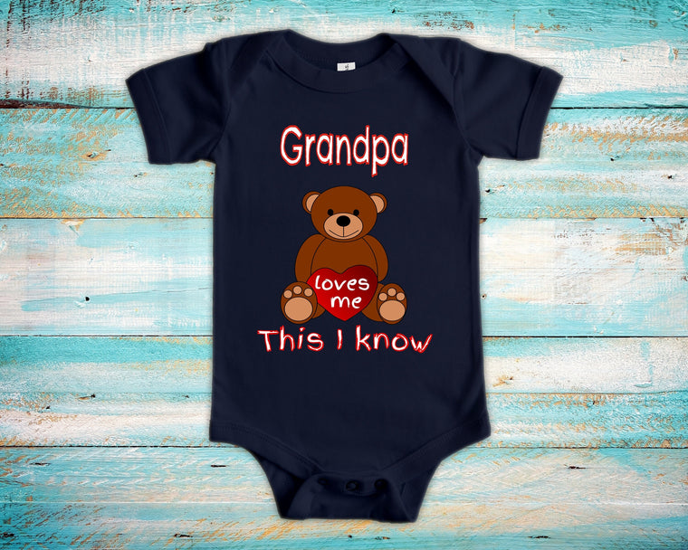 Grandpa Loves Me Cute Name Bear Baby Bodysuit, Tshirt or Toddler Shirt Special Grandfather Gift or Pregnancy Reveal Announcement
