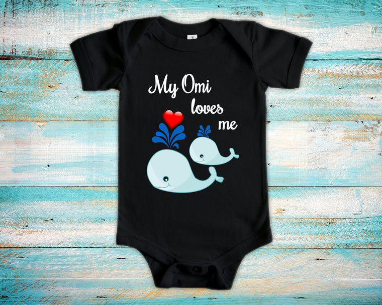 Omi Loves Me Cute Grandma Name Whale Baby Bodysuit Unique Grandmother Gift for Granddaughter or Grandson or Pregnancy Announcement
