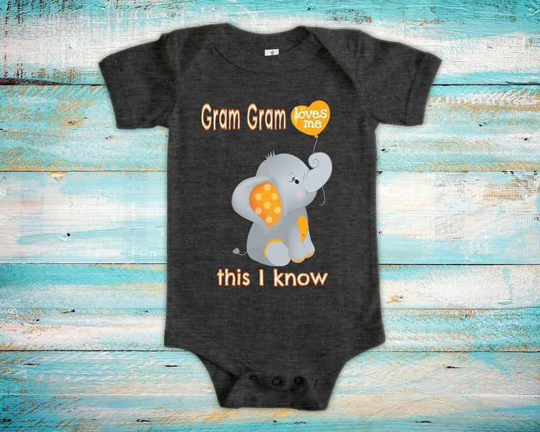 Gram Gram Loves Me Grandma Name Elephant Baby Bodysuit Unique Grandmother Gift to Granddaughter or Grandson - Can Be Custom Personalized