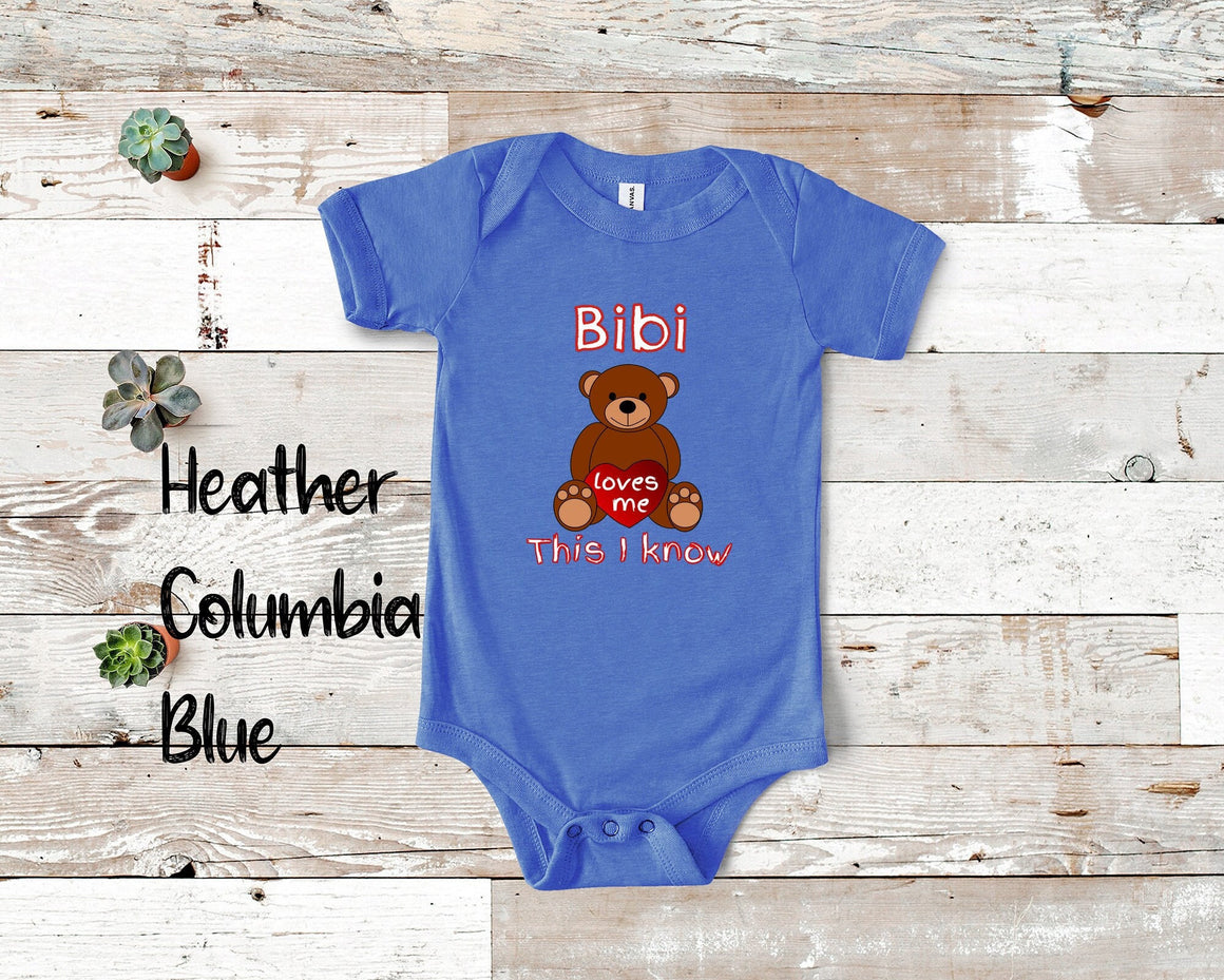 Bibi Loves Me Cute Grandma Name Bear Baby Bodysuit, Tshirt or Toddler Shirt African or Swahili Grandmother Gift or Pregnancy Announcement