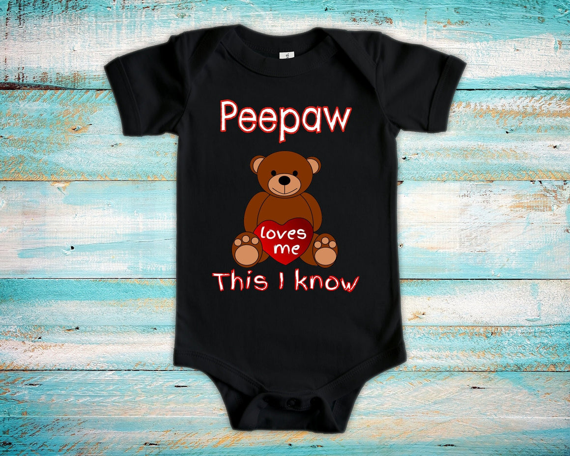Peepaw Loves Me Cute Grandpa Name Bear Baby Bodysuit, Tshirt or Toddler Shirt Special Grandfather Gift or Pregnancy Reveal Announcement