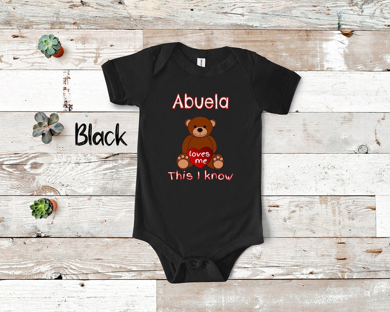 Abuela Loves Me Cute Grandma Name Bear Baby Bodysuit, Tshirt or Toddler Shirt Spanish Grandmother Gift or Pregnancy Reveal Announcement