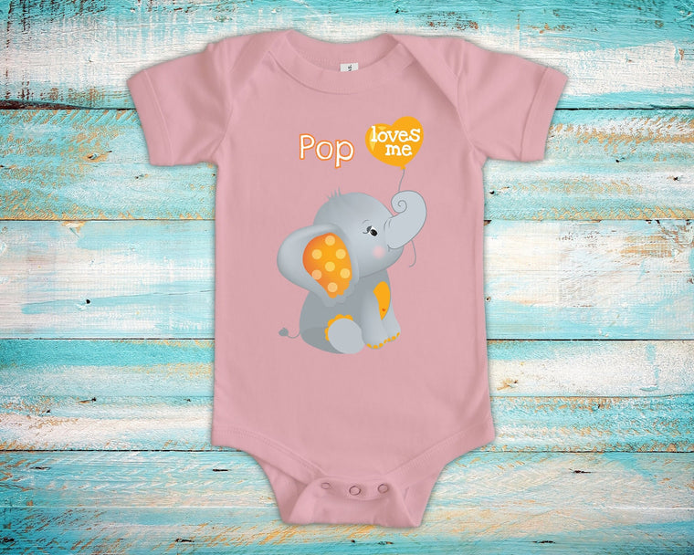Pop Loves Me Cute Grandpa Name Elephant Baby Bodysuit Unique Grandfather Gift for Granddaughter or Grandson or Pregnancy Announcement