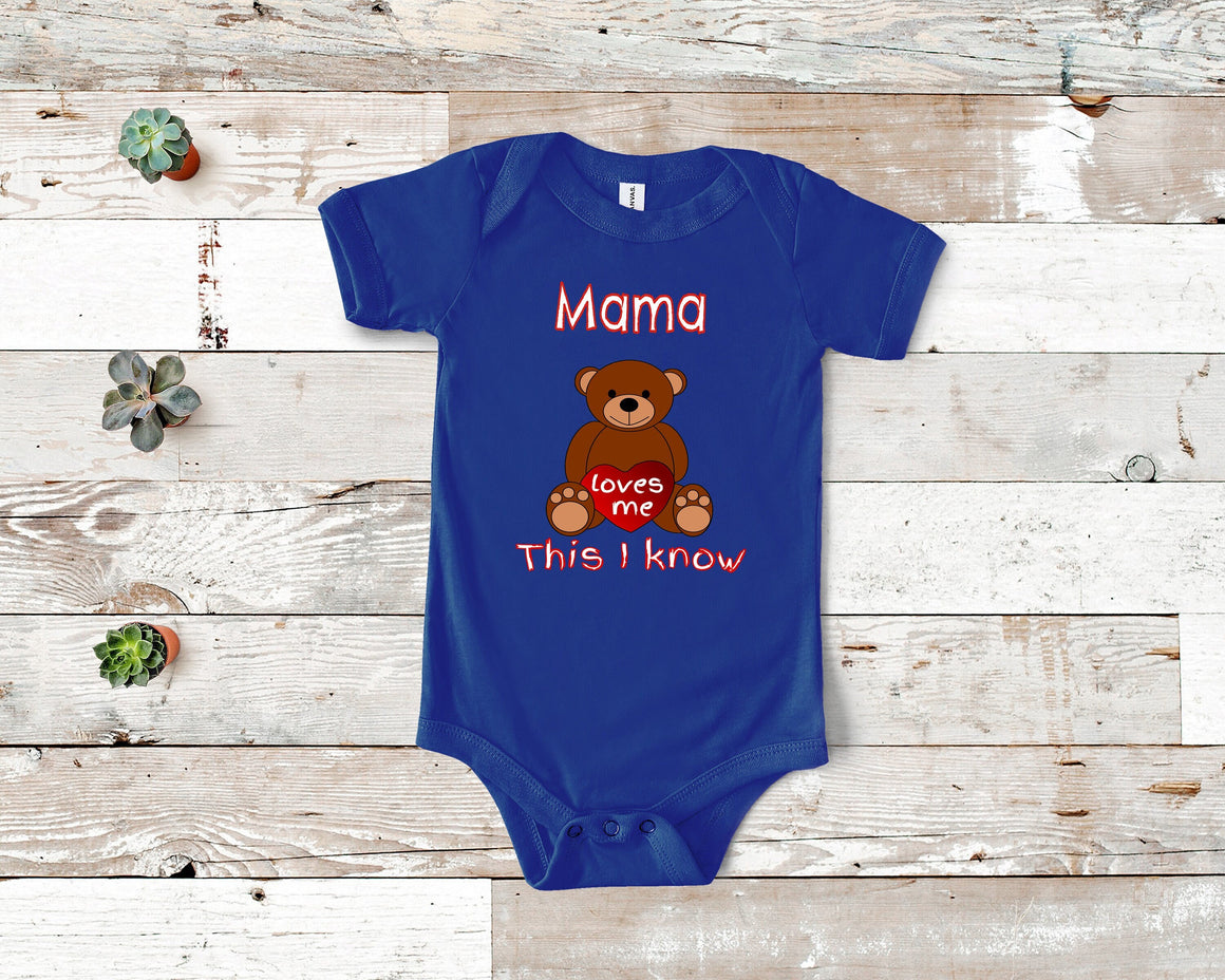 Mama Loves Me Cute Mom Name Bear Baby Bodysuit, Tshirt or Toddler Shirt Special Mother Gift or Pregnancy Reveal Announcement