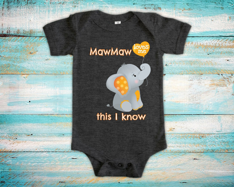 MawMaw Loves Me Cute Grandma Name Elephant Baby Bodysuit Unique Grandmother Gift for Granddaughter or Grandson or Pregnancy Announcement