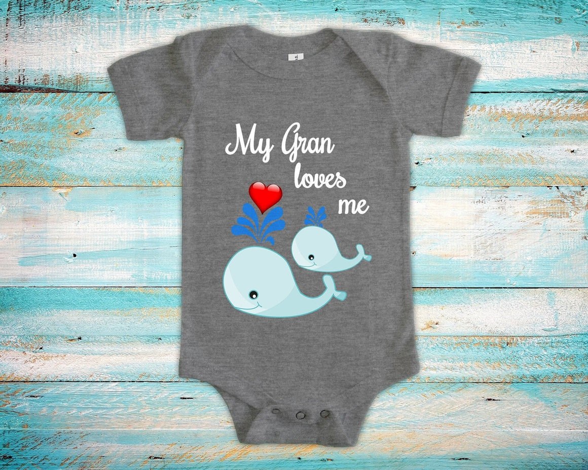 Gran Loves Me Cute Grandma Name Whale Baby Bodysuit Unique Grandmother Gift for Granddaughter or Grandson or Pregnancy Announcement