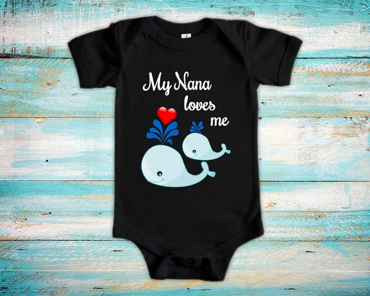 Nana Loves Me Cute Grandma Name Whale Baby Bodysuit Unique Grandmother Gift for Granddaughter or Grandson or Pregnancy Announcement