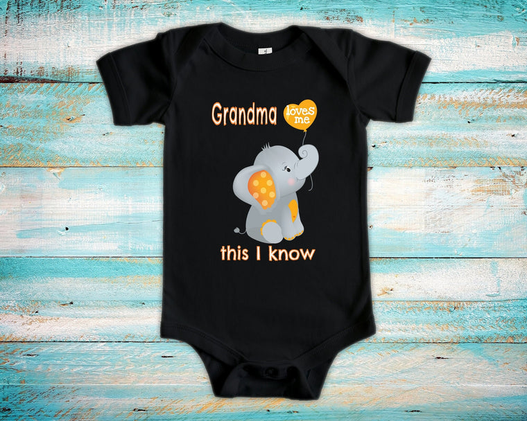 Grandma Name Loves Me Cute Elephant Baby Bodysuit Unique Grandmother Gift to Granddaughter or Grandson - Can Be Custom Personalized