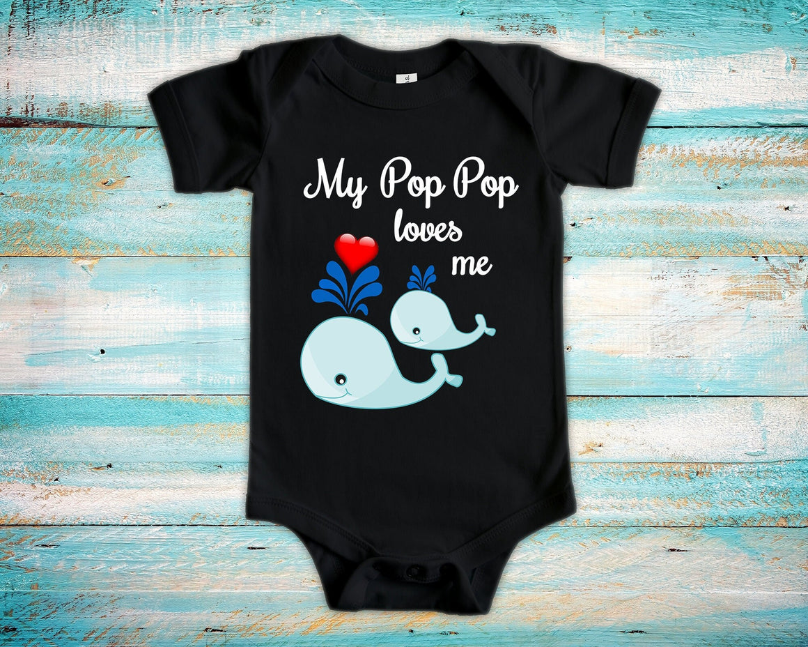 Pop Pop Loves Me Cute Grandpa Name Whale Baby Bodysuit Unique Grandfather Gift for Granddaughter or Grandson or Pregnancy Announcement