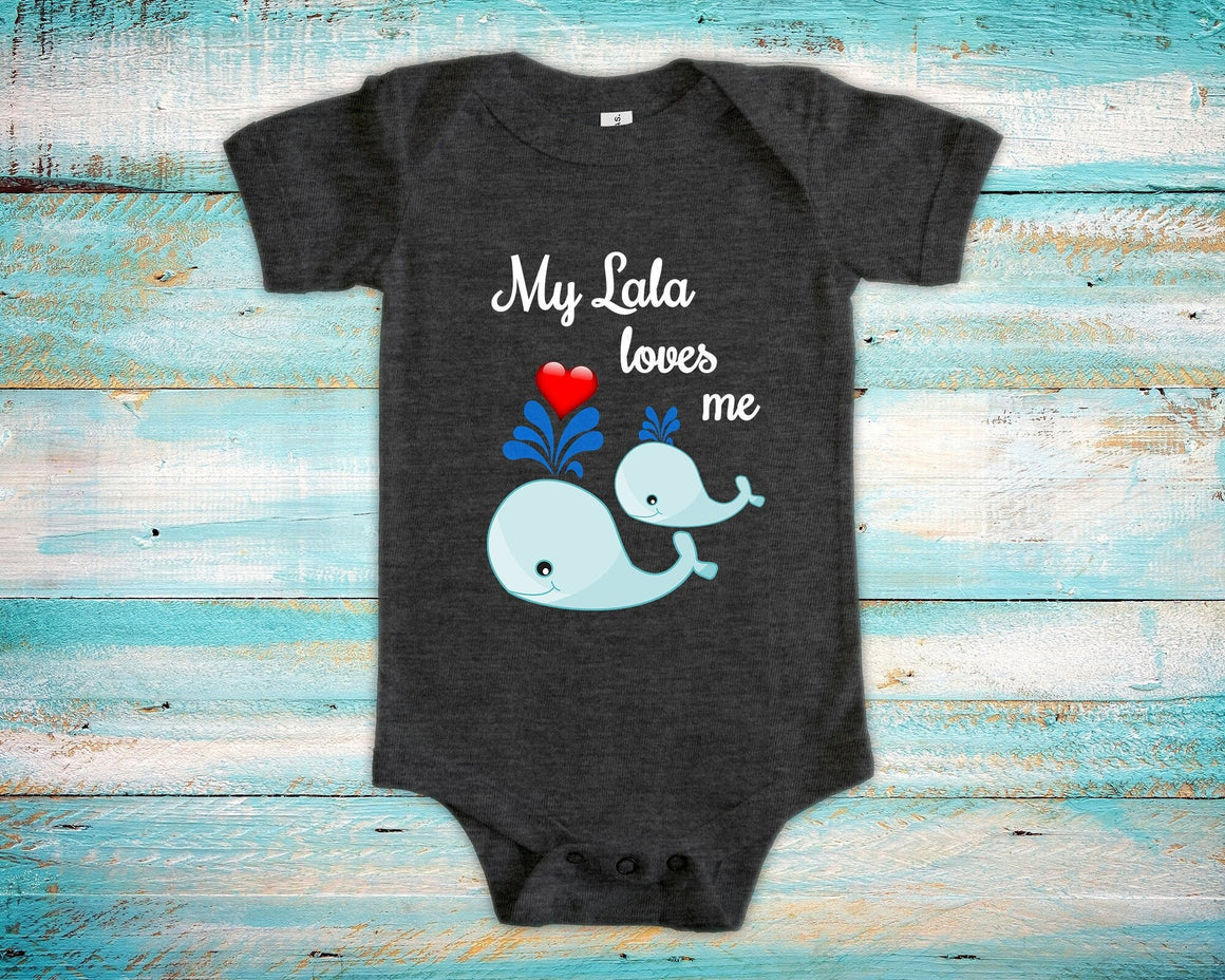 Lala Loves Me Cute Grandma Name Whale Baby Bodysuit Unique Grandmother Gift for Granddaughter or Grandson or Pregnancy Announcement