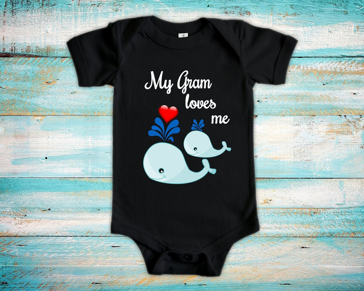 Gram Loves Me Cute Grandma Name Whale Baby Bodysuit Unique Grandmother Gift for Granddaughter or Grandson or Pregnancy Announcement
