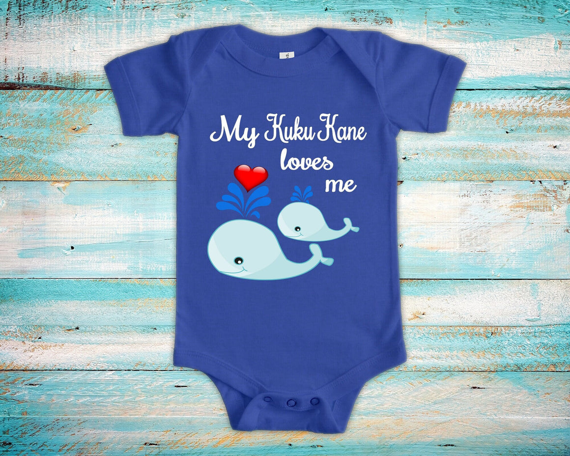 Kuku Kane Loves Me Cute Grandpa Name Whale Baby Bodysuit, Tshirt or Toddler Shirt Hawaiian Grandfather Gift or Pregnancy Reveal Announcement