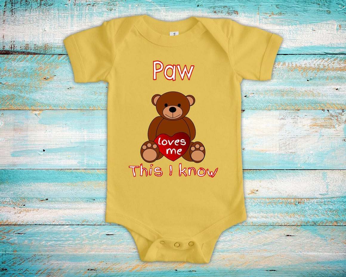 Paw Loves Me Cute Grandpa Name Bear Baby Bodysuit, Tshirt or Toddler Shirt Special Grandfather Gift or Pregnancy Reveal Announcement