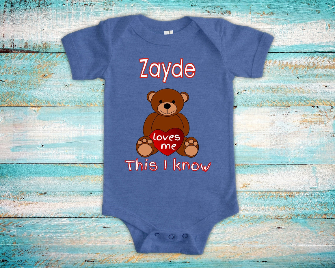 Zayde Loves Me Cute Grandpa Name Bear Baby Bodysuit, Tshirt or Toddler Shirt Jewish Grandfather Gift or Pregnancy Reveal Announcement