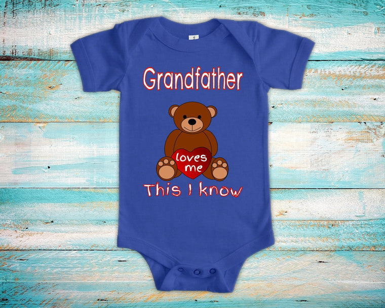 Grandfather Loves Me Cute Grandpa Name Bear Baby Bodysuit, Tshirt or Toddler Shirt Special Grandfather Gift or Pregnancy Reveal Announcement