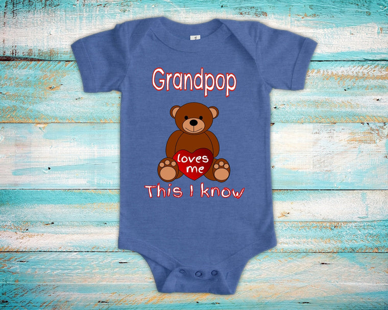 Grandpop Loves Me Cute Grandpa Name Bear Baby Bodysuit, Tshirt or Toddler Shirt Special Grandfather Gift or Pregnancy Reveal Announcement