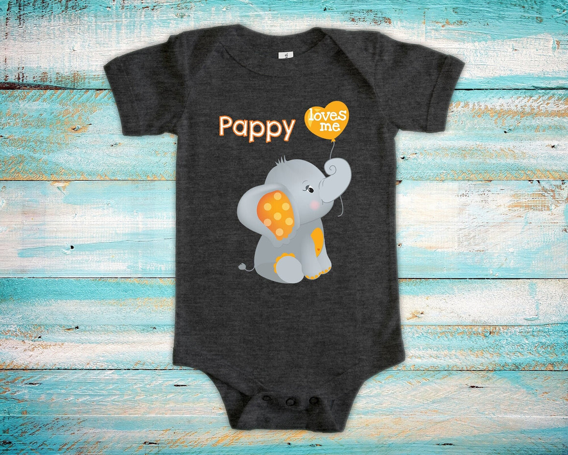 Pappy Loves Me Cute Grandpa Name Elephant Baby Bodysuit Unique Grandfather Gift for Granddaughter or Grandson or Pregnancy Announcement