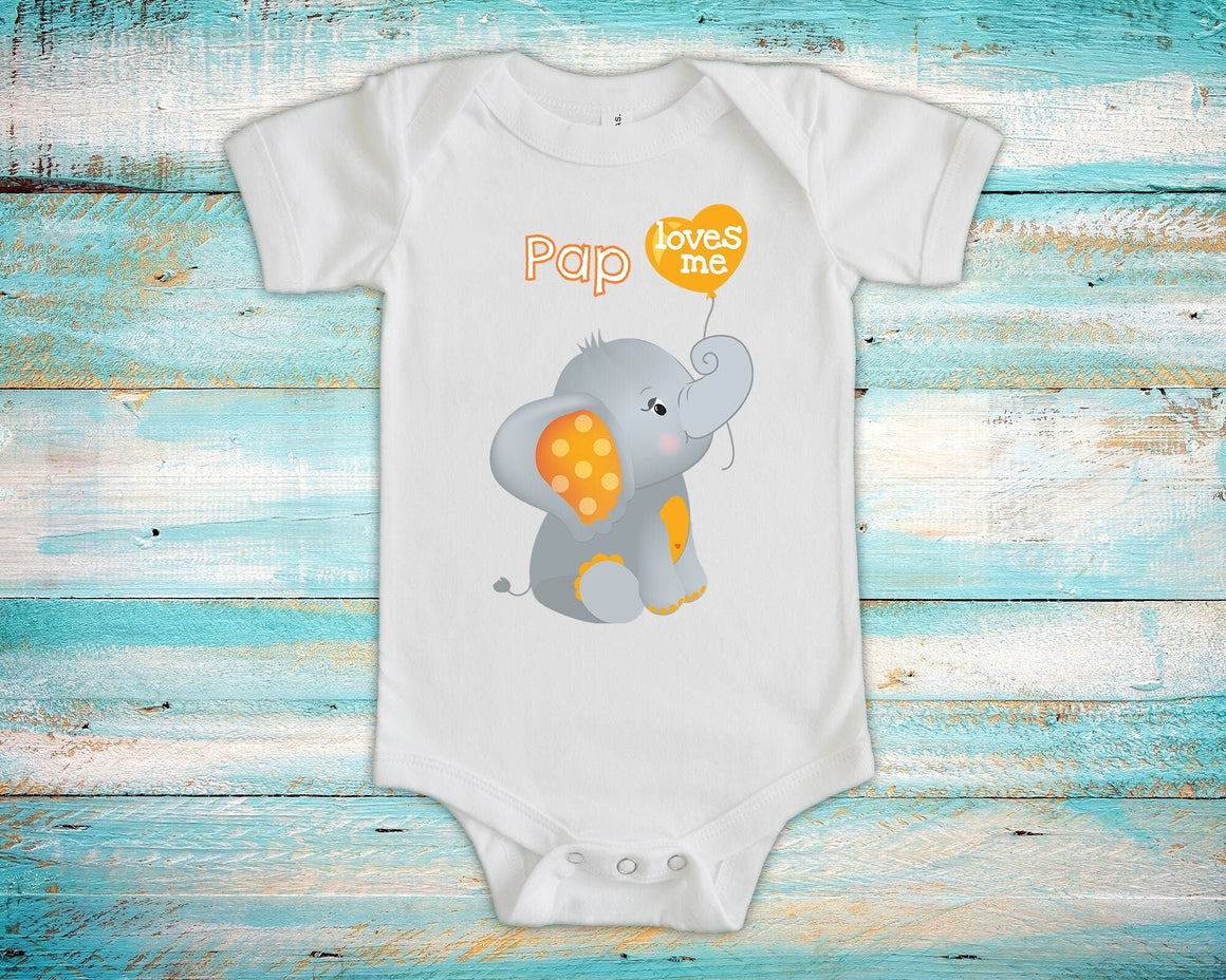 Pap Loves Me Cute Grandpa Name Elephant Baby Bodysuit Unique Grandfather Gift for Granddaughter or Grandson or Pregnancy Announcement