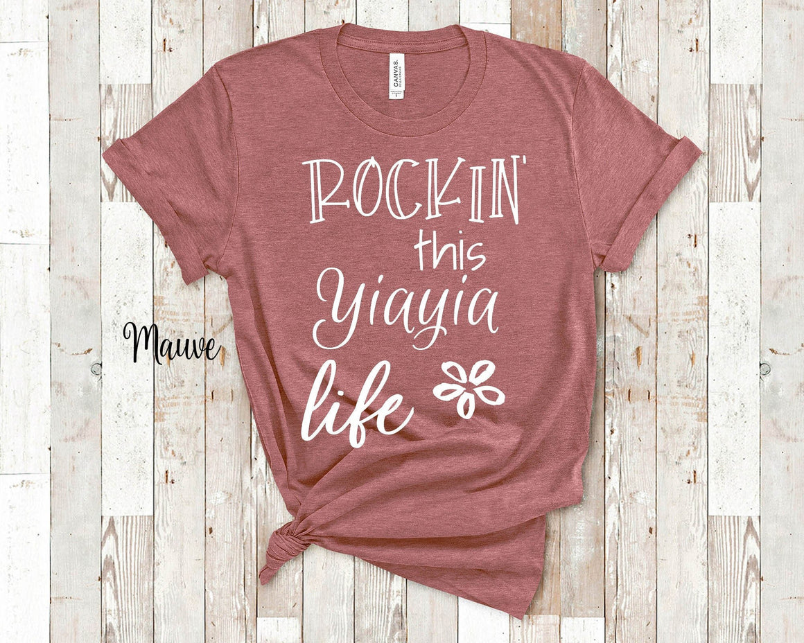 Rockin This Yiayia Life Grandma Tshirt Greek Grandmother Gift Idea for Mother's Day, Birthday, Christmas or Pregnancy Reveal Announcement