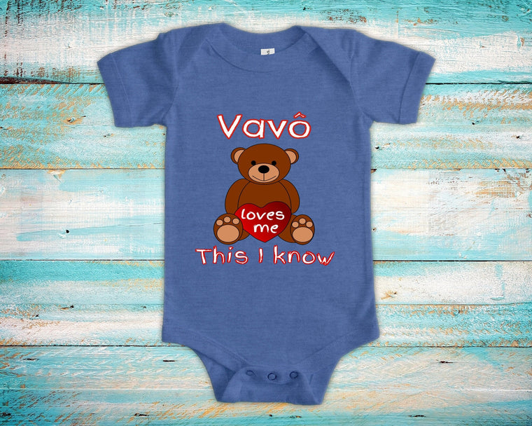 Vavô Loves Me Cute Grandpa Name Bear Baby Bodysuit, Tshirt or Toddler Shirt Portuguese Brazilian Grandfather Gift or Pregnancy Announcement