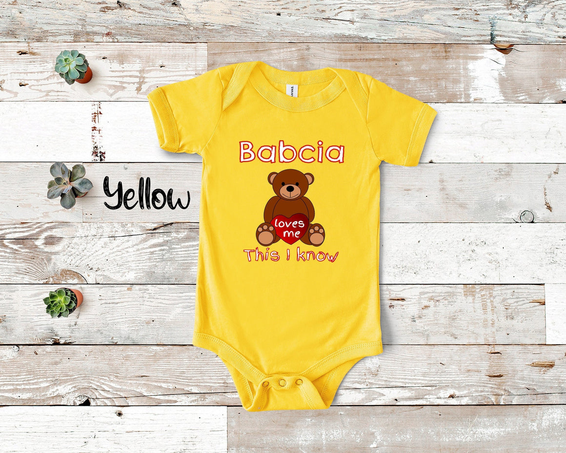 Babcia Loves Me Cute Grandma Name Bear Baby Bodysuit, Tshirt or Toddler Shirt Polish Grandmother Gift or Pregnancy Reveal Announcement