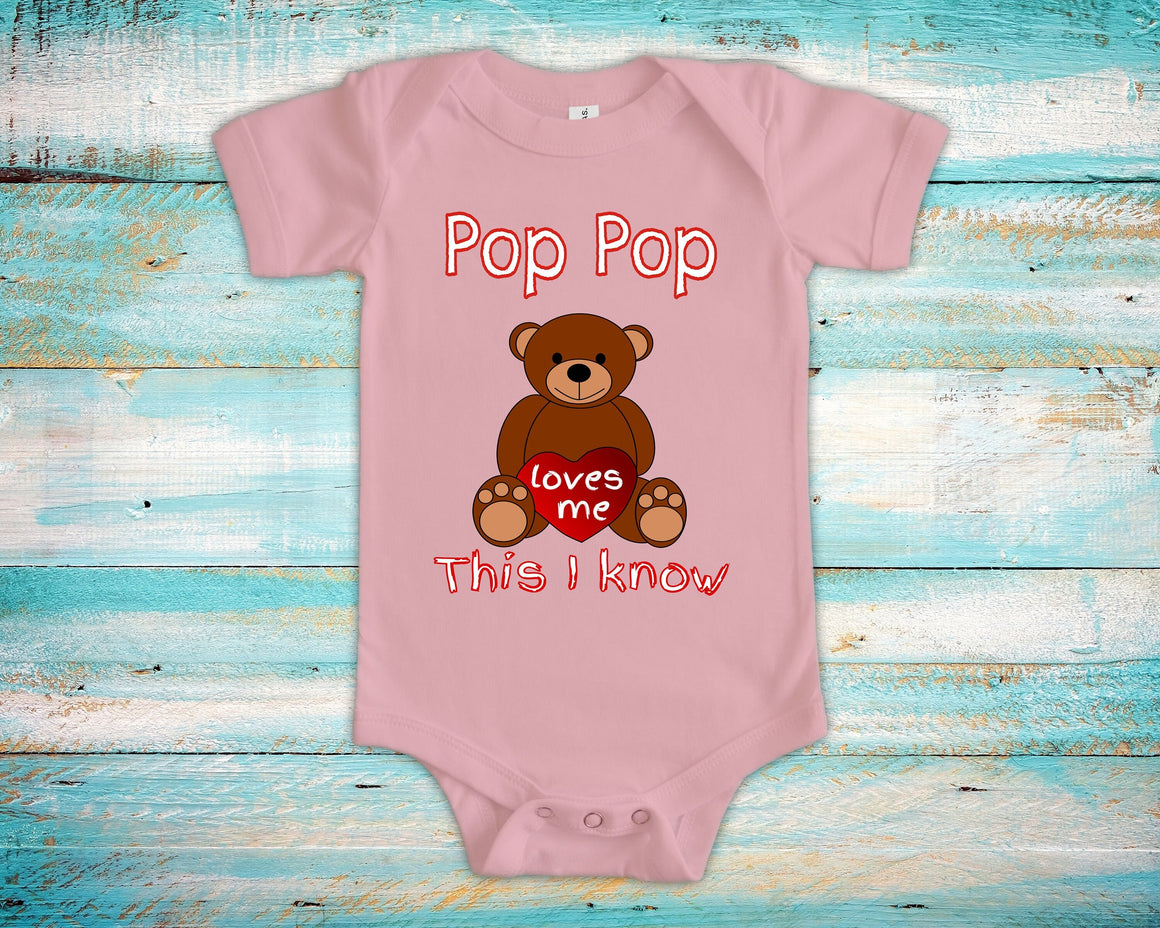 Pop Pop Loves Me Cute Grandpa Name Bear Baby Bodysuit, Tshirt or Toddler Shirt Special Grandfather Gift or Pregnancy Reveal Announcement