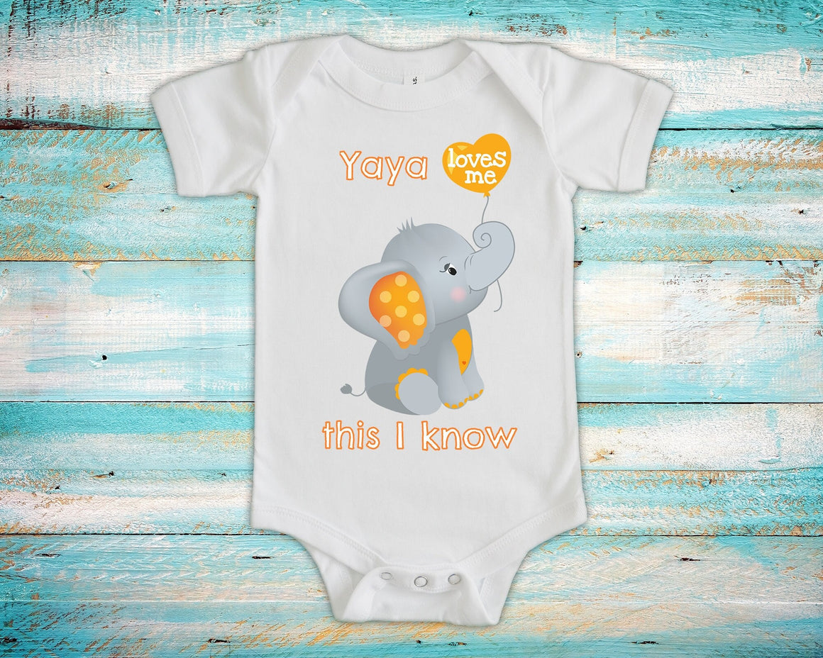 Yaya Loves Me Cute Grandma Name Elephant Baby Bodysuit Unique Grandmother Gift for Granddaughter or Grandson or Pregnancy Announcement