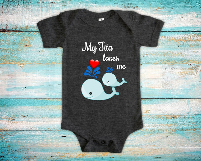 Tita Loves Me Cute Grandma Name Whale Baby Bodysuit Unique Grandmother Gift for Granddaughter or Grandson or Pregnancy Announcement