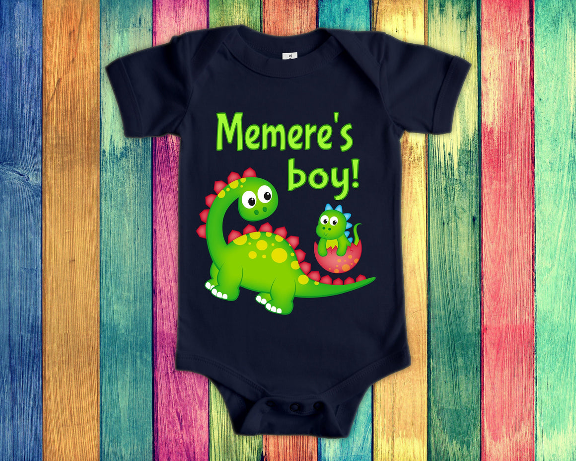 Memere's Boy Cute Grandma Name Dinosaur Baby Bodysuit, Tshirt or Toddler Shirt for a French Canadian Grandmother Gift or Pregnancy Reveal