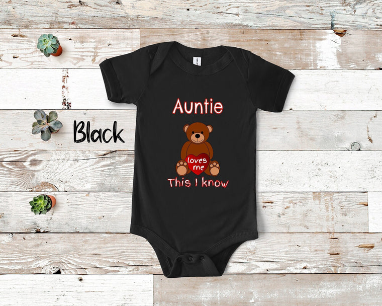Auntie Loves Me Cute Aunt Name Bear Baby Bodysuit, Tshirt or Toddler Shirt Special Aunt Gift or Pregnancy Reveal Announcement
