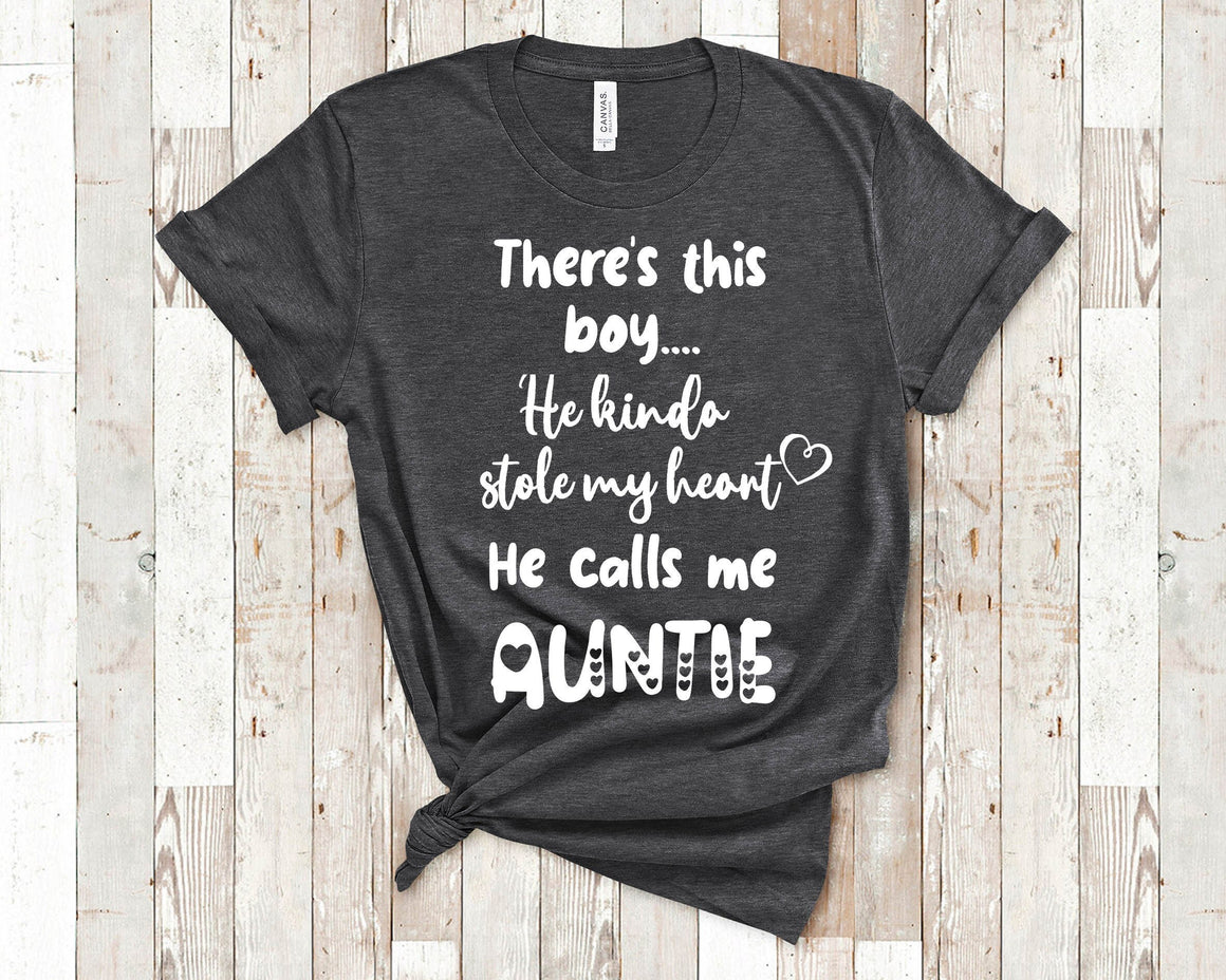 There's This Boy He Calls Me Auntie Tshirt Aunt Gift from Niece or Nephew for Sister Birthday, Christmas or Pregnancy Reveal Announcement