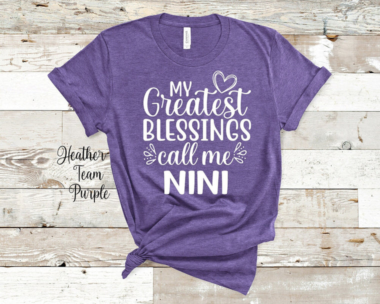 My Greatest Blessings Call Me Nini Grandma Tshirt Special Grandmother Gift Idea for Mother's Day, Birthday, Christmas or Pregnancy Reveal