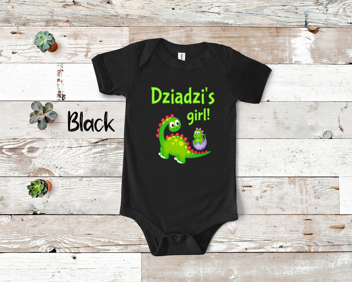 Dziadzi's Girl Cute Grandpa Name Dinosaur Baby Bodysuit, Tshirt or Toddler Shirt for a Poland Polish Grandfather Gift or Pregnancy Reveal