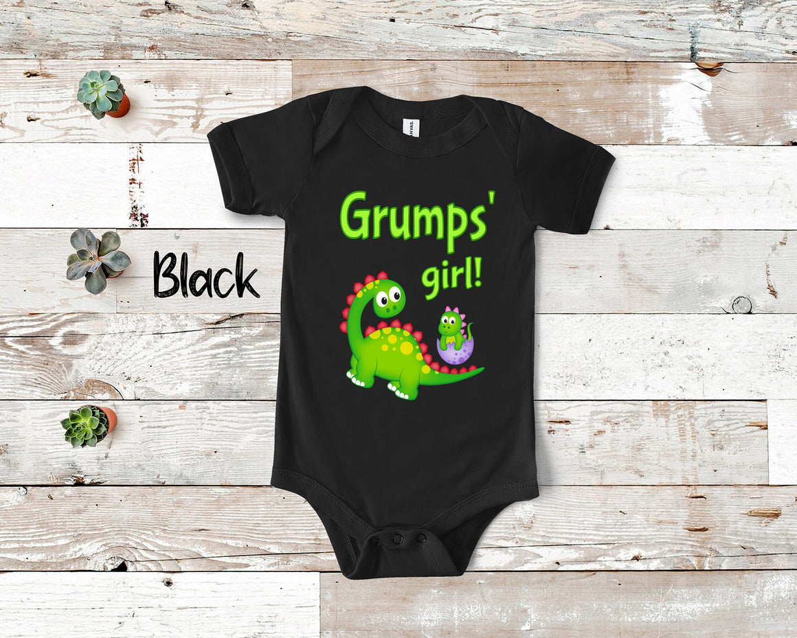 Grumps' Girl Cute Grandpa Name Dinosaur Baby Bodysuit, Tshirt, Toddler Shirt for a Special Grandfather Gift or Pregnancy Reveal Announcement