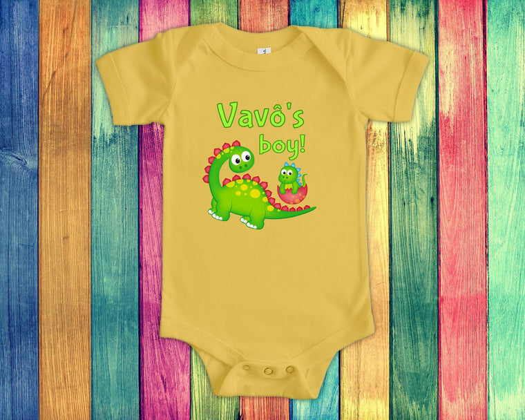 Vavô's Boy Cute Grandpa Name Dinosaur Baby Bodysuit, Tshirt or Toddler Shirt for a Portuguese Brazilian Grandfather Gift or Pregnancy Reveal