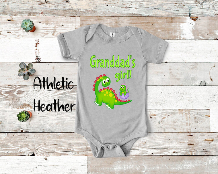 Granddad's Girl Cute Grandpa Name Dinosaur Baby Bodysuit, Tshirt or Toddler Shirt for a Special Grandfather Gift or Pregnancy Announcement