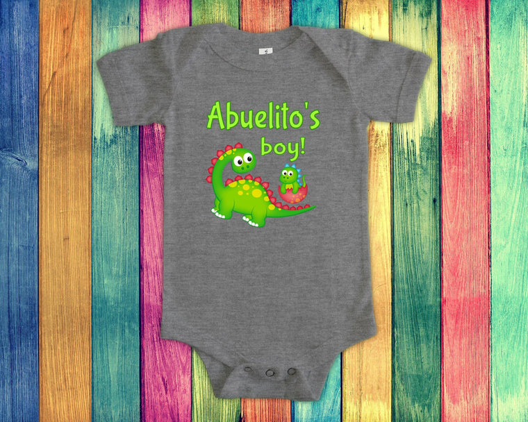 Abuelito's Boy Cute Grandpa Name Dinosaur Baby Bodysuit, Tshirt or Toddler Shirt for a Spanish Grandfather Gift or Pregnancy Announcement